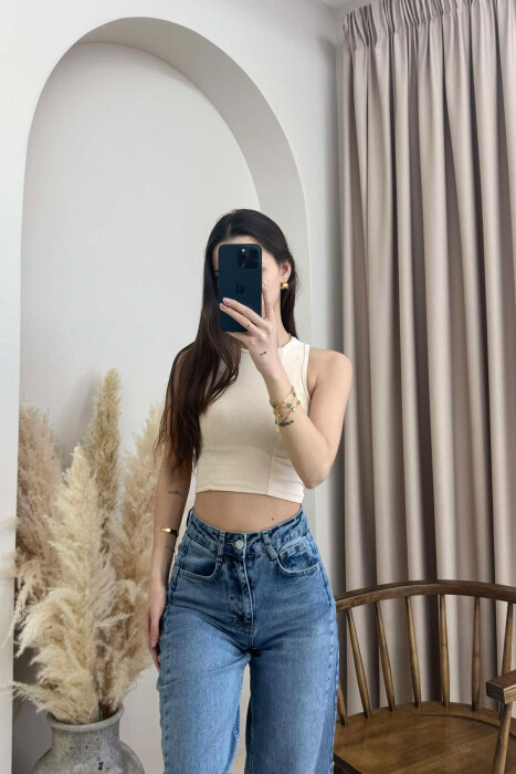 ONE COLOR SIMPLE WOMEN TANK TOP BEIGE/BEZHE - 2