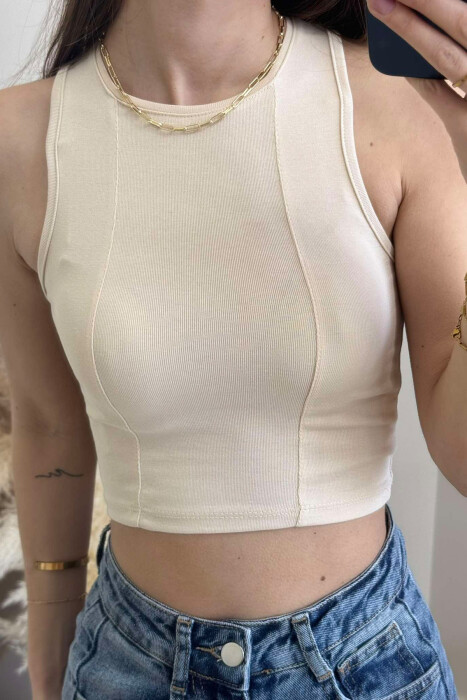 ONE COLOR SIMPLE WOMEN TANK TOP BEIGE/BEZHE - 4