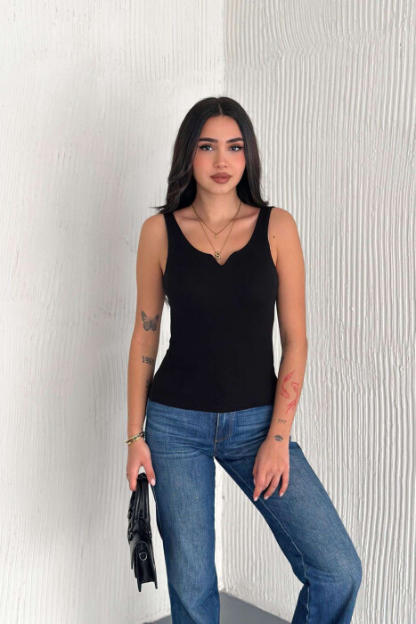 ONE COLOR SIMPLE WOMEN TANK TOP BLACK/ E ZEZE 