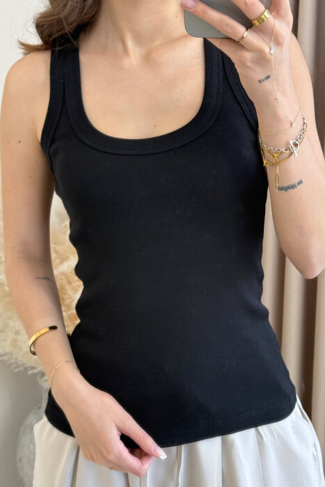 ONE COLOR SIMPLE WOMEN TANK TOP BLACK/ E ZEZE - 3
