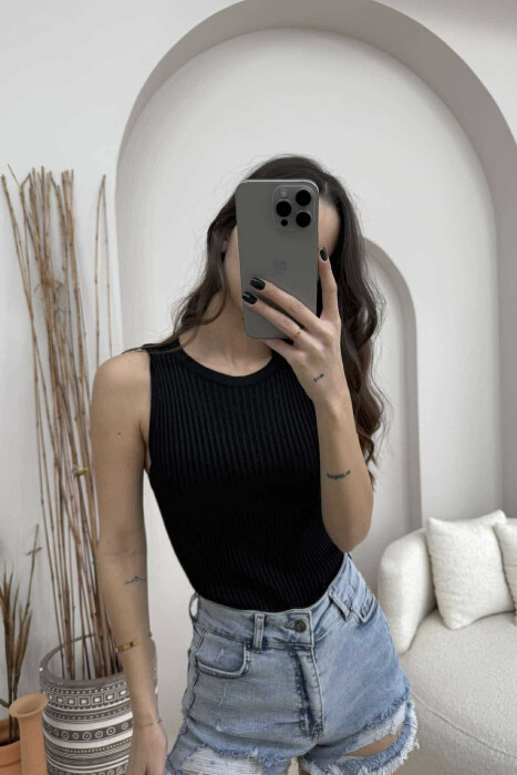 ONE COLOR SIMPLE WOMEN TANK TOP BLACK/ E ZEZE 