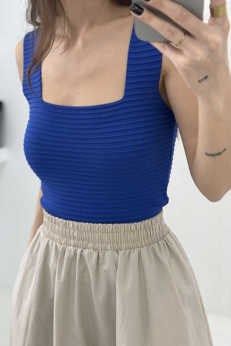 ONE COLOR SIMPLE WOMEN TANK TOP BLUE/BLU - 3