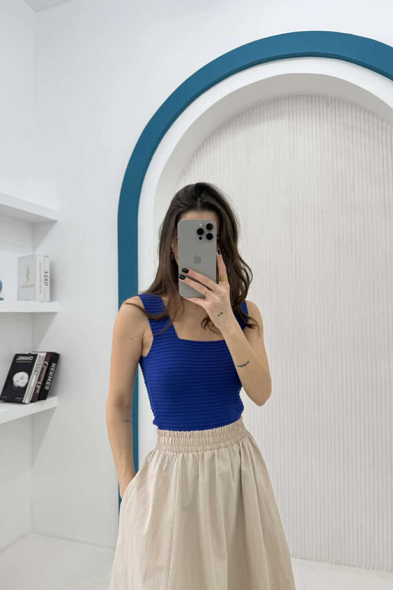 ONE COLOR SIMPLE WOMEN TANK TOP BLUE/BLU - 4
