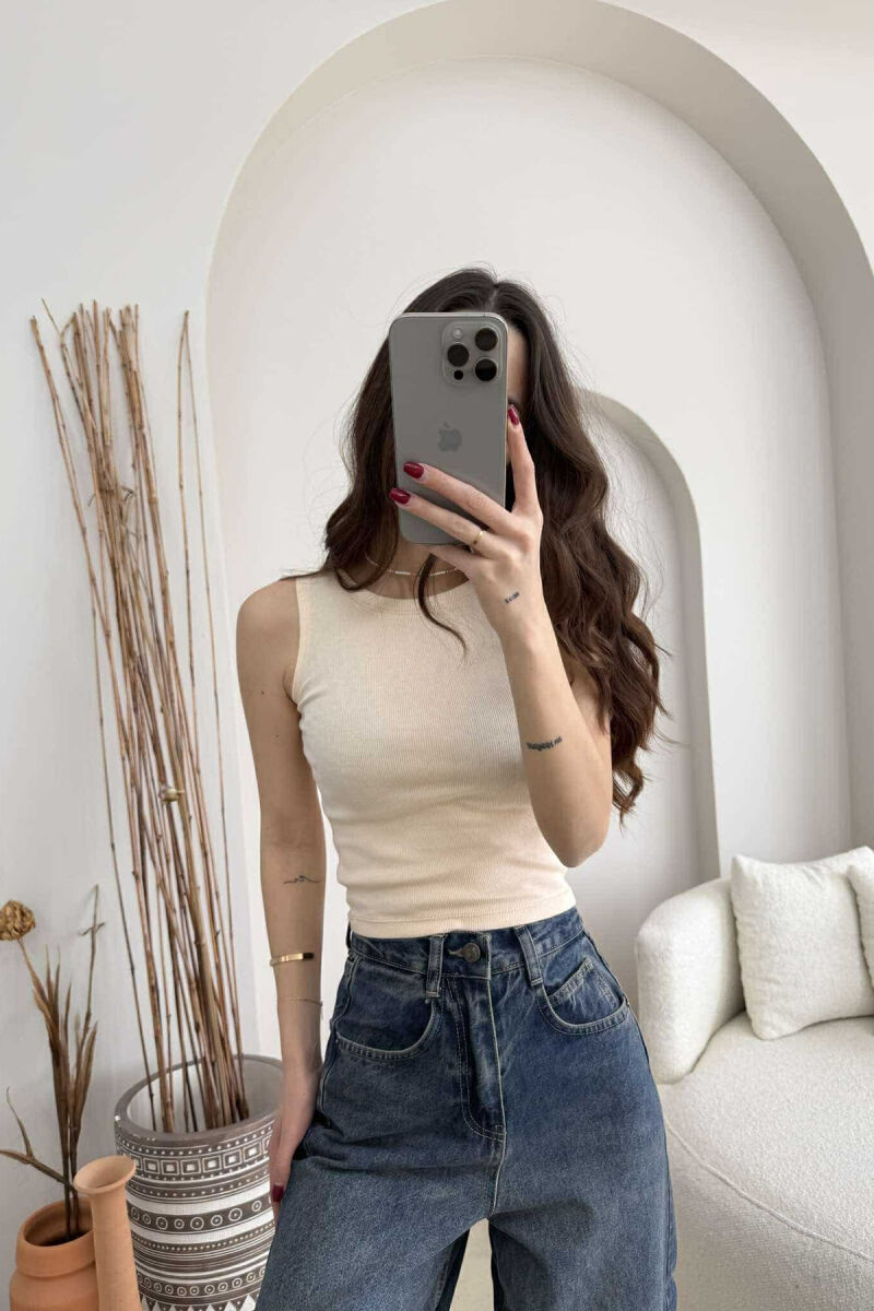 ONE COLOR SIMPLE WOMEN TANK TOP CREAM/KREM - 2