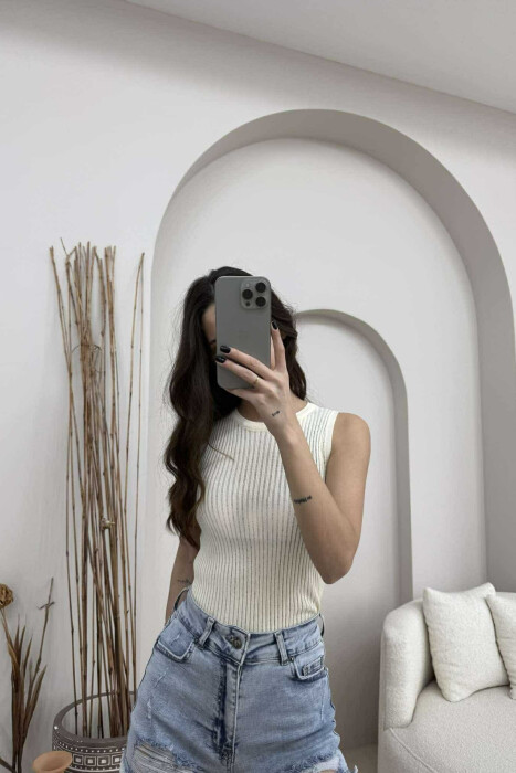 ONE COLOR SIMPLE WOMEN TANK TOP CREAM/KREM - 3