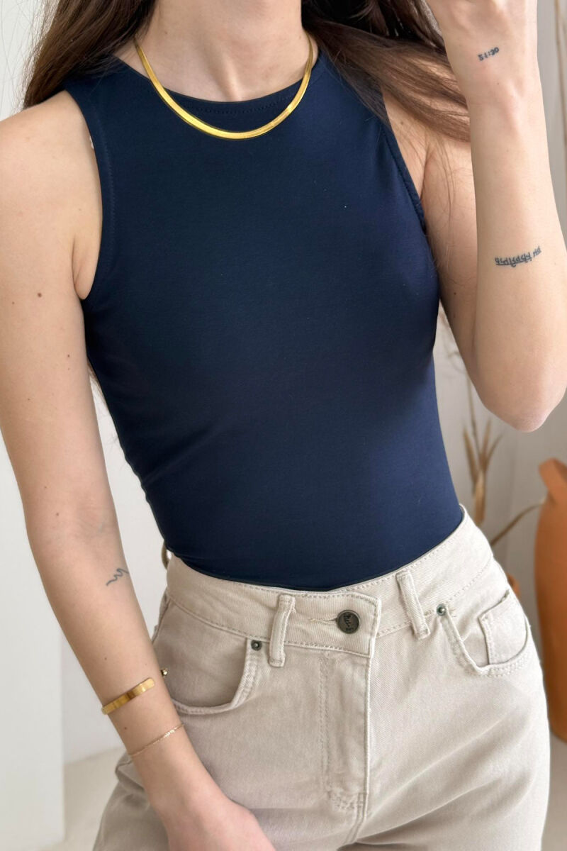 ONE COLOR SIMPLE WOMEN TANK TOP DARK BLUE/BEE - 1