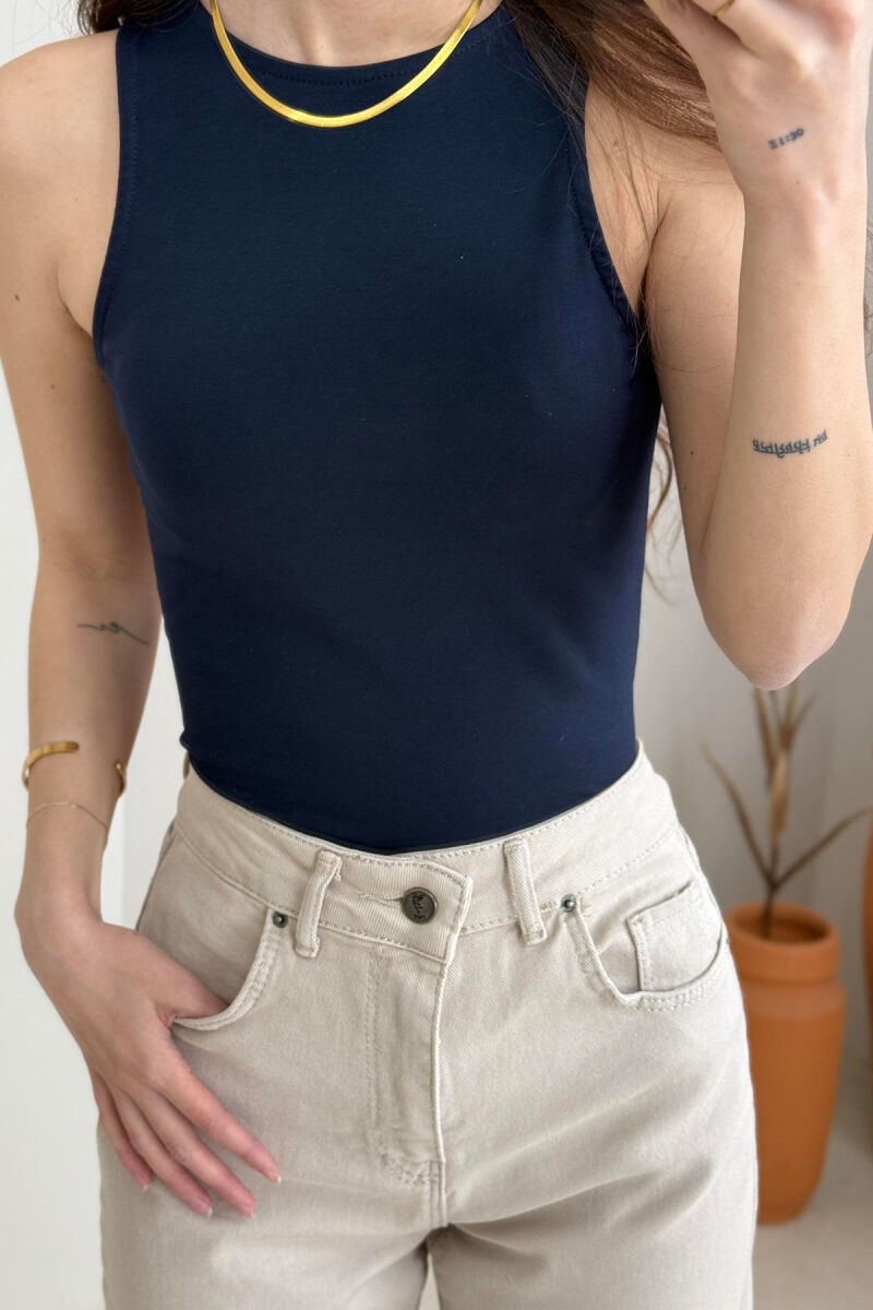 ONE COLOR SIMPLE WOMEN TANK TOP DARK BLUE/BEE - 2