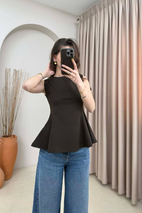 ONE COLOR SIMPLE WOMEN TANK TOP DARK BROWN/KAE 