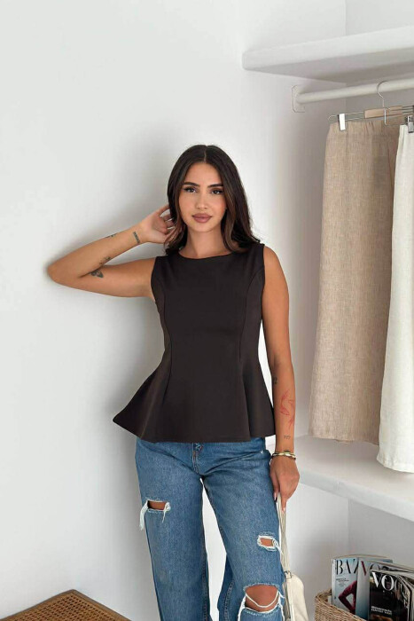 ONE COLOR SIMPLE WOMEN TANK TOP DARK BROWN/KAE - KLAUDIO FASHION