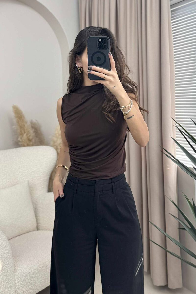 ONE COLOR SIMPLE WOMEN TANK TOP DARK BROWN/KAE - 4