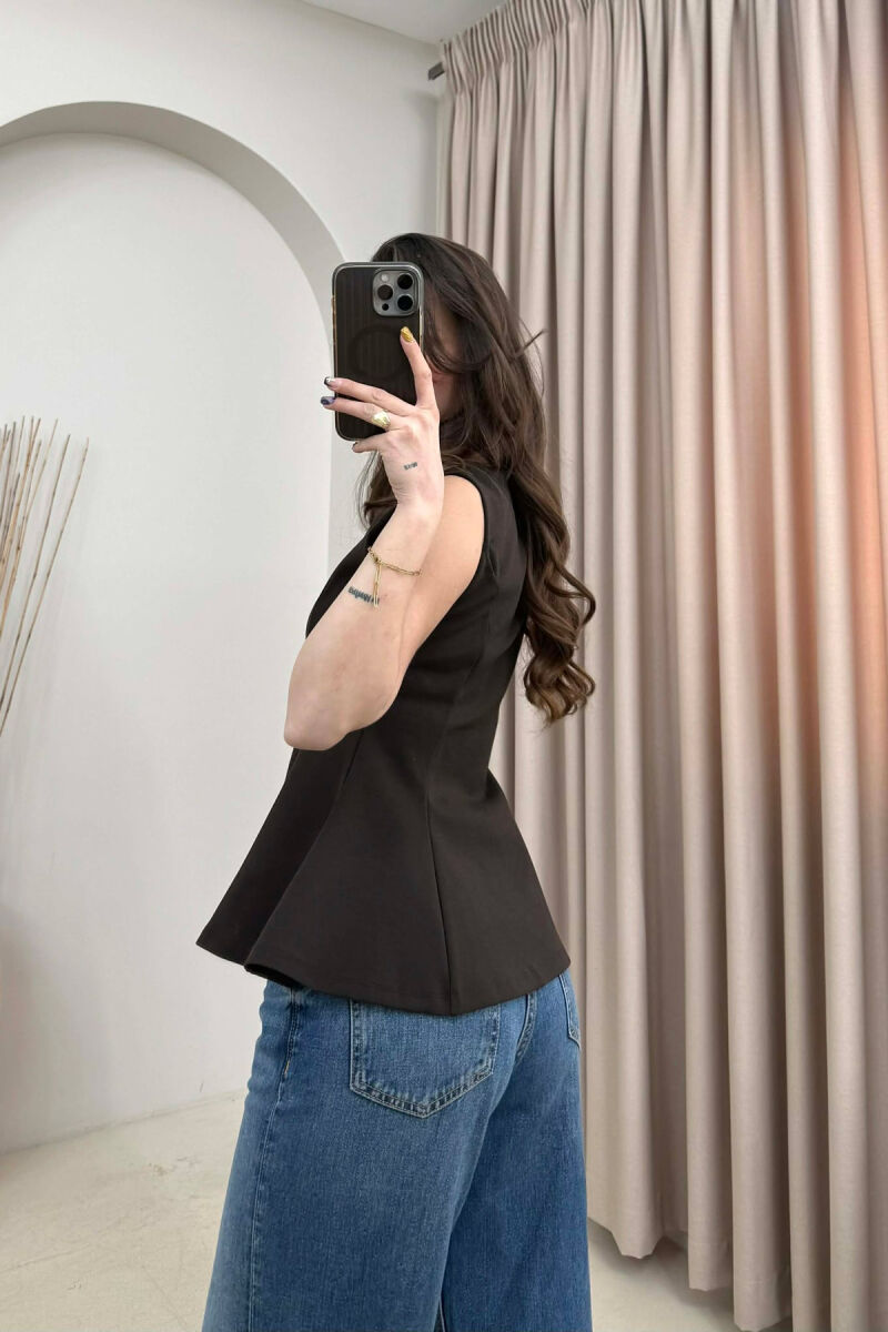 ONE COLOR SIMPLE WOMEN TANK TOP DARK BROWN/KAE - 4