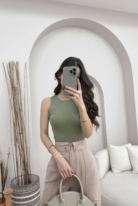 ONE COLOR SIMPLE WOMEN TANK TOP DARK KHAKI/KAKI E ERRET 
