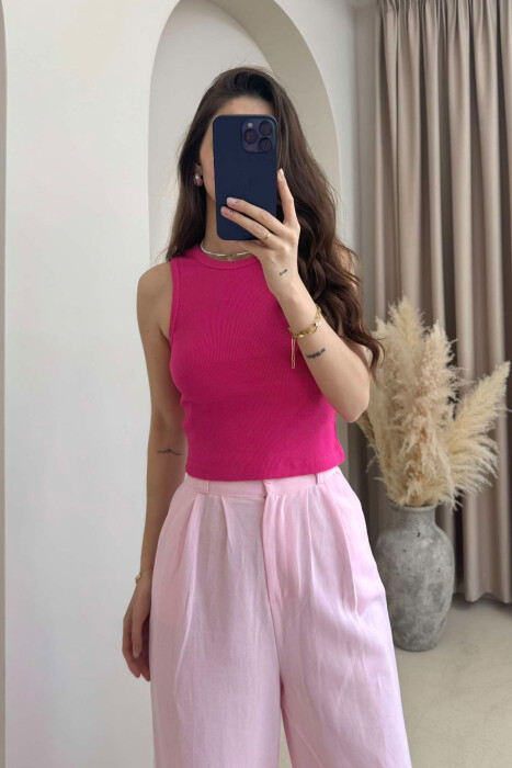 ONE COLOR SIMPLE WOMEN TANK TOP FUCHSIA/CIKLAMI - 1