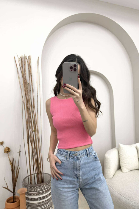 ONE COLOR SIMPLE WOMEN TANK TOP PINK/ROZE 