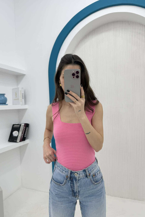 ONE COLOR SIMPLE WOMEN TANK TOP PINK/ROZE - 3
