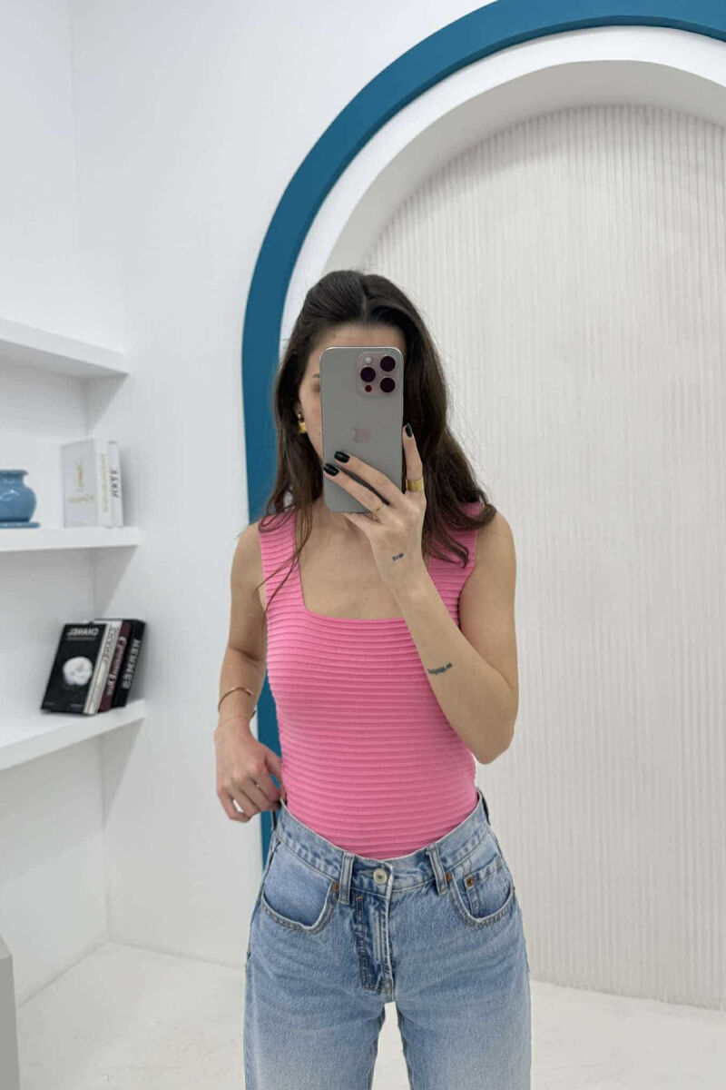 ONE COLOR SIMPLE WOMEN TANK TOP PINK/ROZE - 3