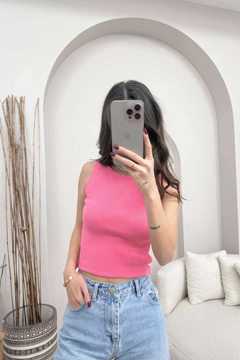 ONE COLOR SIMPLE WOMEN TANK TOP PINK/ROZE - 3