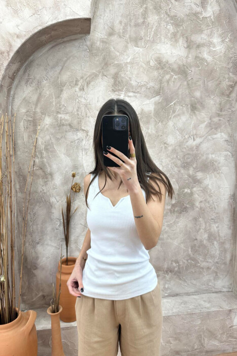 ONE COLOR SIMPLE WOMEN TANK TOP WHITE-E BARDHE - 3