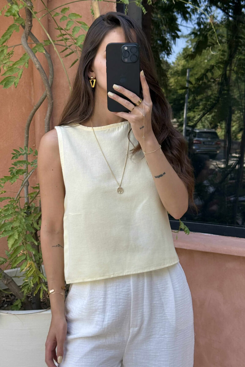 ONE COLOR SIMPLE WOMEN TANK TOP YELLOW/E VERDHE - 2