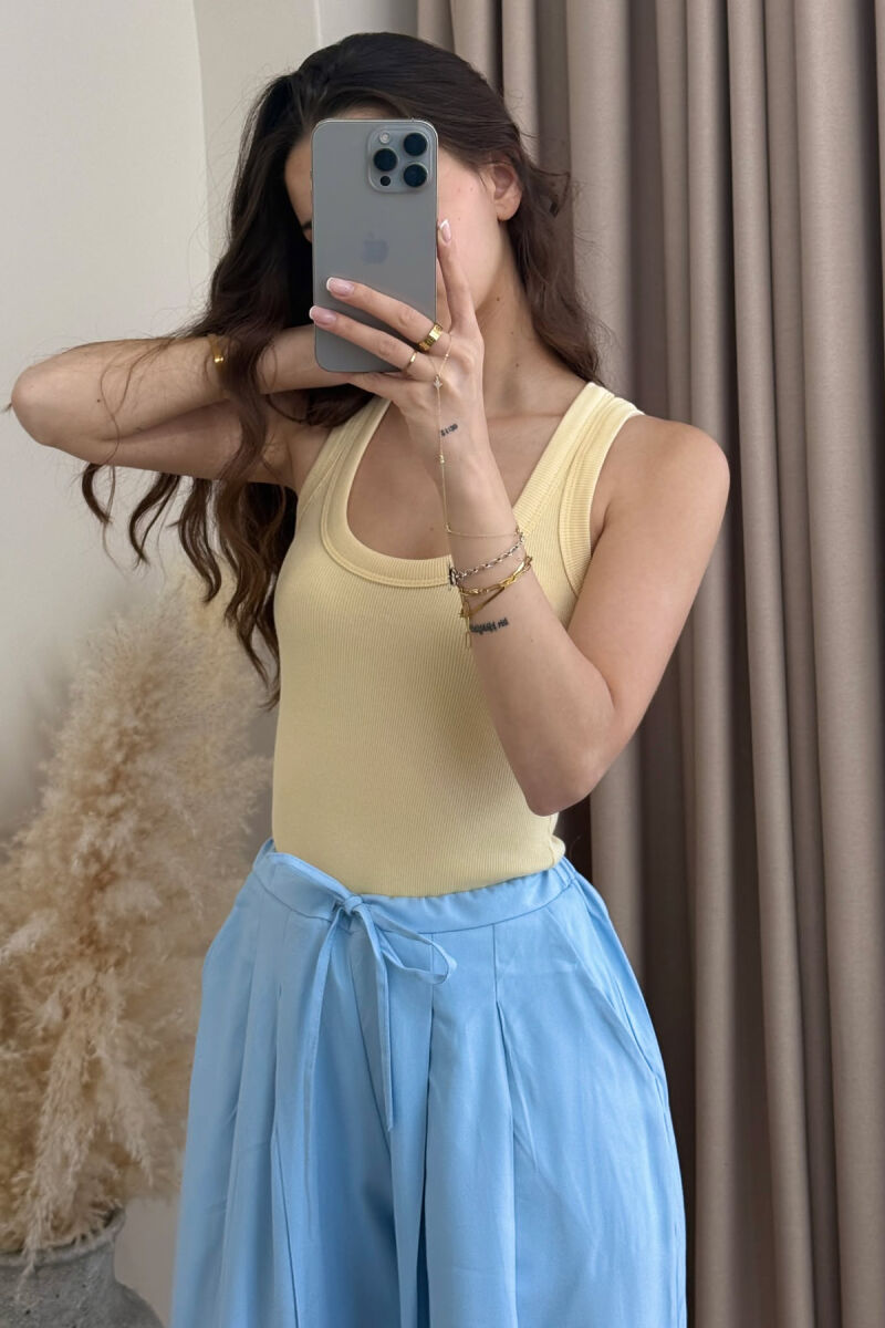 ONE COLOR SIMPLE WOMEN TANK TOP YELLOW/E VERDHE - 3