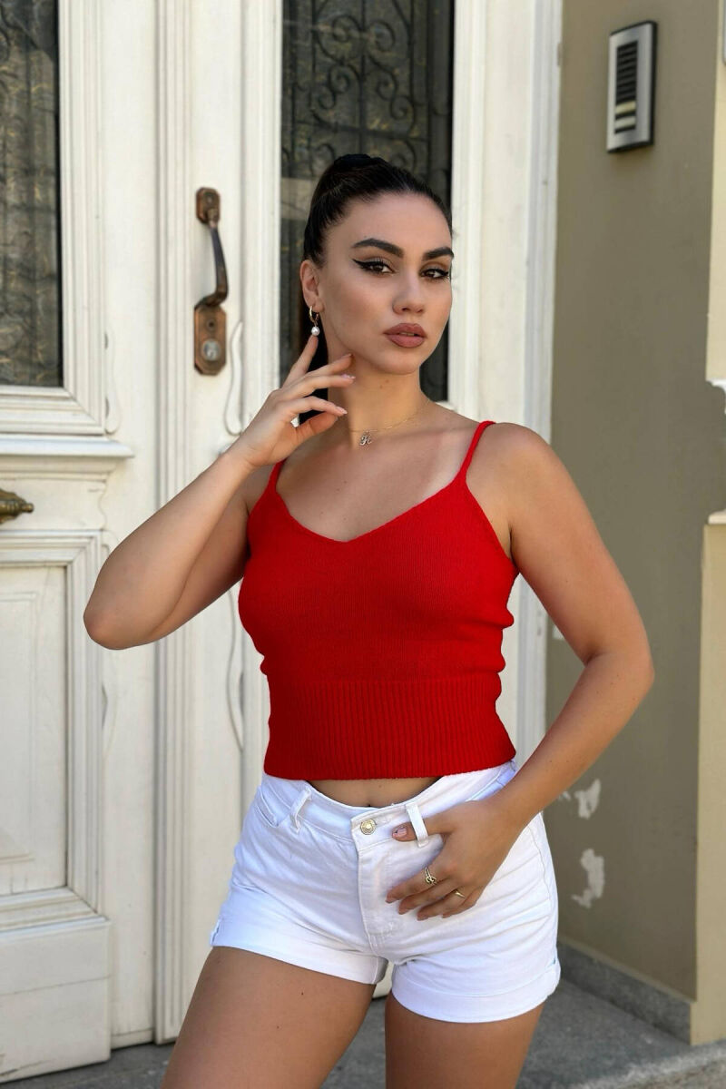 ONE COLOR SIMPLE WOMEN TANK TOPS RED/E KUQE - 2