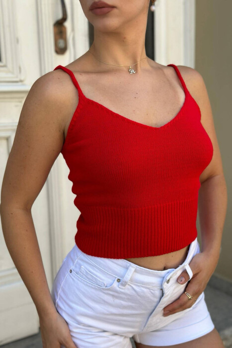 ONE COLOR SIMPLE WOMEN TANK TOPS RED/E KUQE - 3