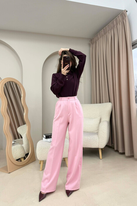 ONE COLOR SIMPLE WOMEN TROUSERS BABY PINK/ROZB 
