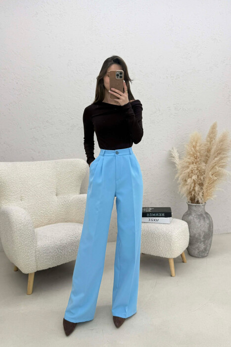 ONE COLOR SIMPLE WOMEN TROUSERS BEAUBLUE/BBL - 2
