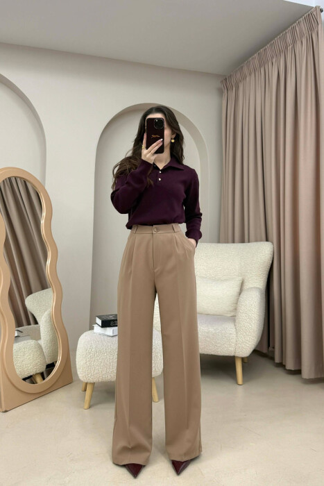 ONE COLOR SIMPLE WOMEN TROUSERS BEIGE/BEZHE 