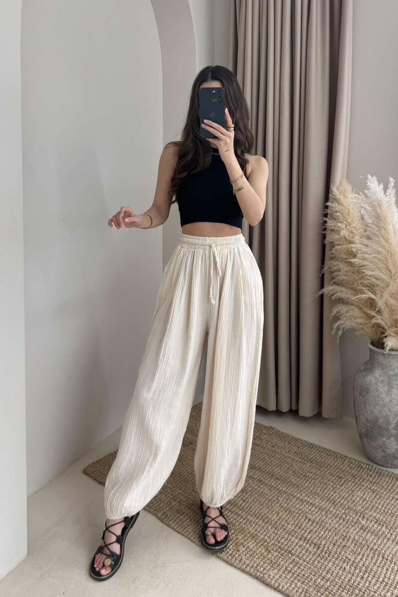 ONE COLOR SIMPLE WOMEN TROUSERS BEIGE/BEZHE - 2