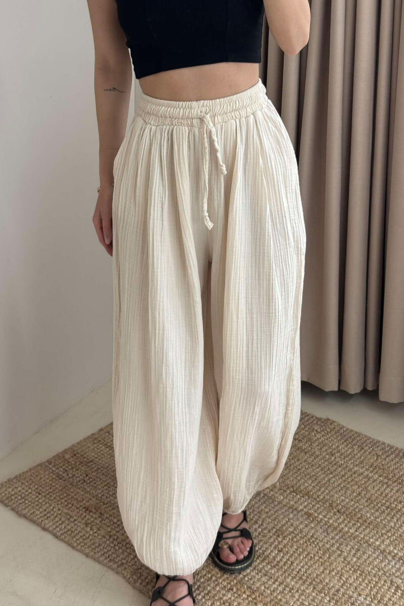 ONE COLOR SIMPLE WOMEN TROUSERS BEIGE/BEZHE - 3