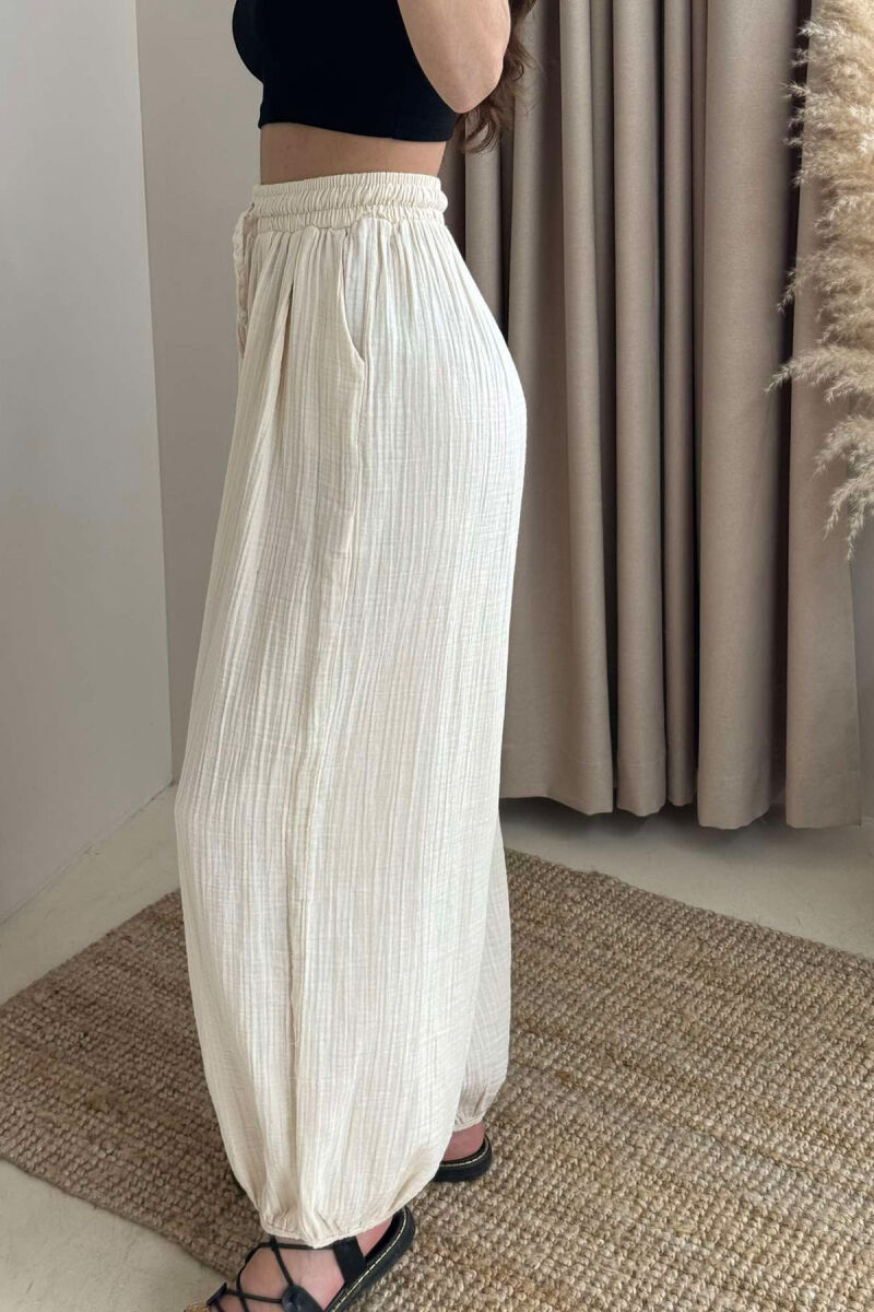 ONE COLOR SIMPLE WOMEN TROUSERS BEIGE/BEZHE - 4