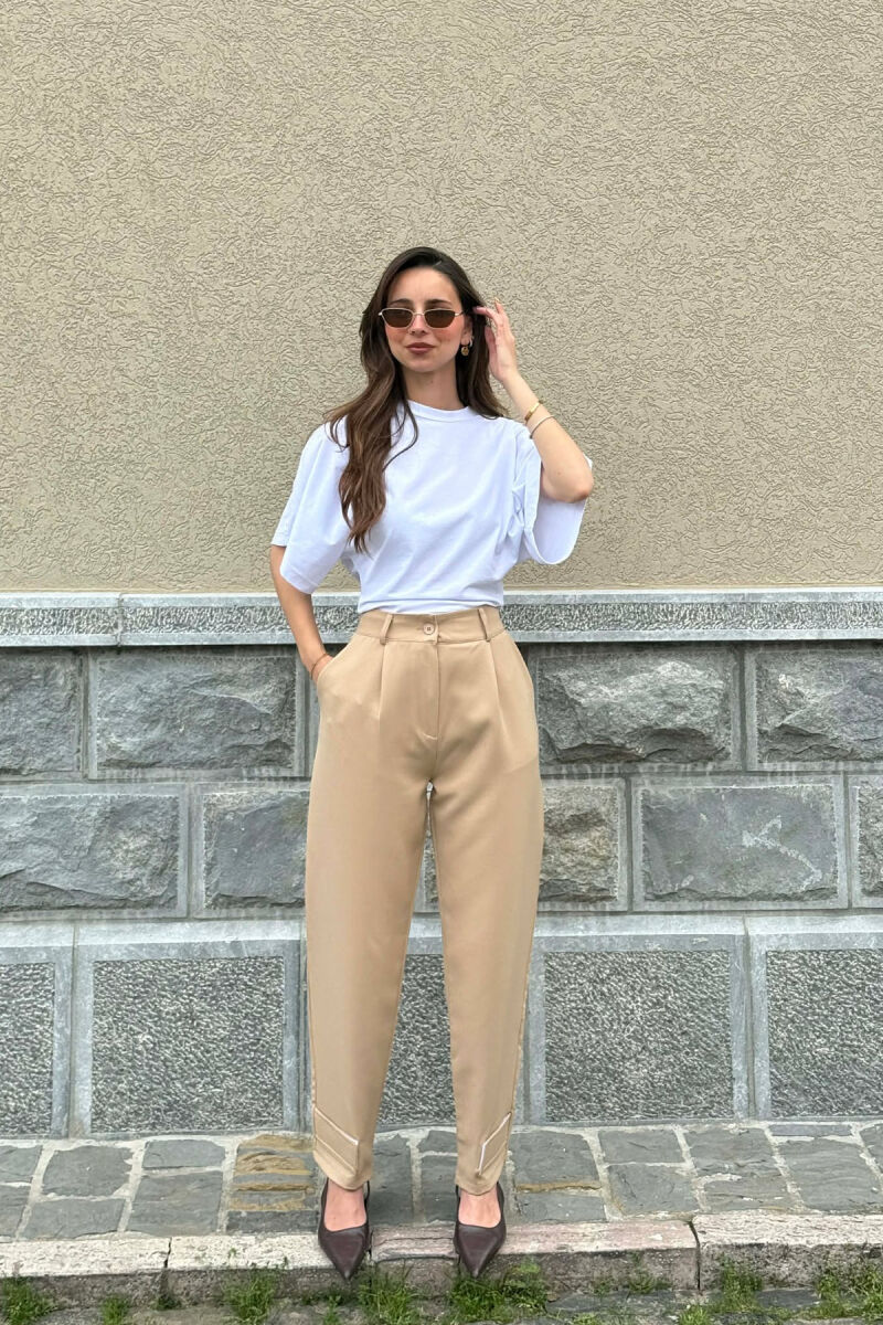 ONE COLOR SIMPLE WOMEN TROUSERS BEIGE/BEZHE - 1