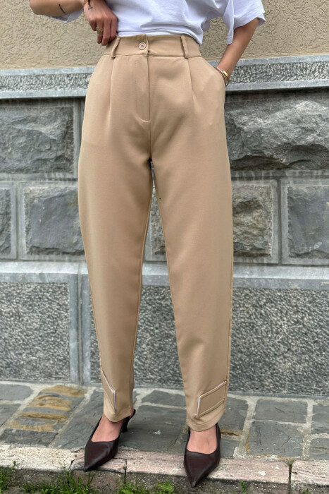 ONE COLOR SIMPLE WOMEN TROUSERS BEIGE/BEZHE - 2