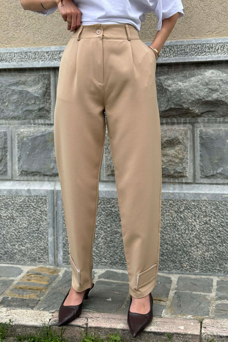 ONE COLOR SIMPLE WOMEN TROUSERS BEIGE/BEZHE - 2