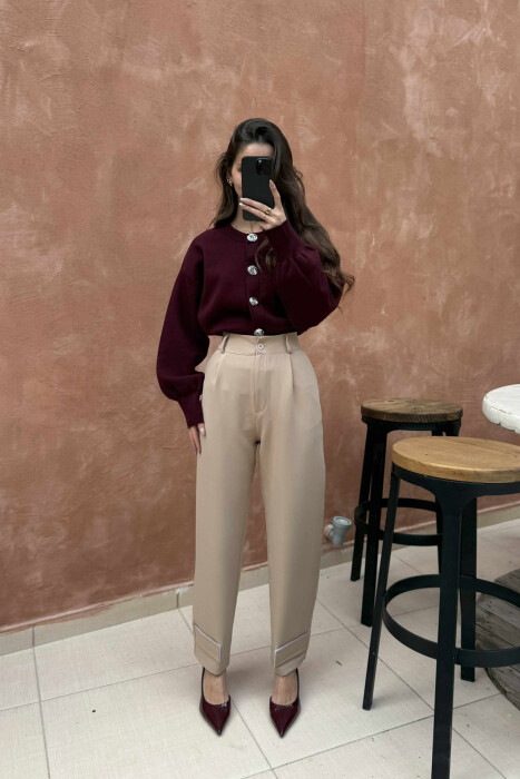 ONE COLOR SIMPLE WOMEN TROUSERS BEIGE/BEZHE - 5