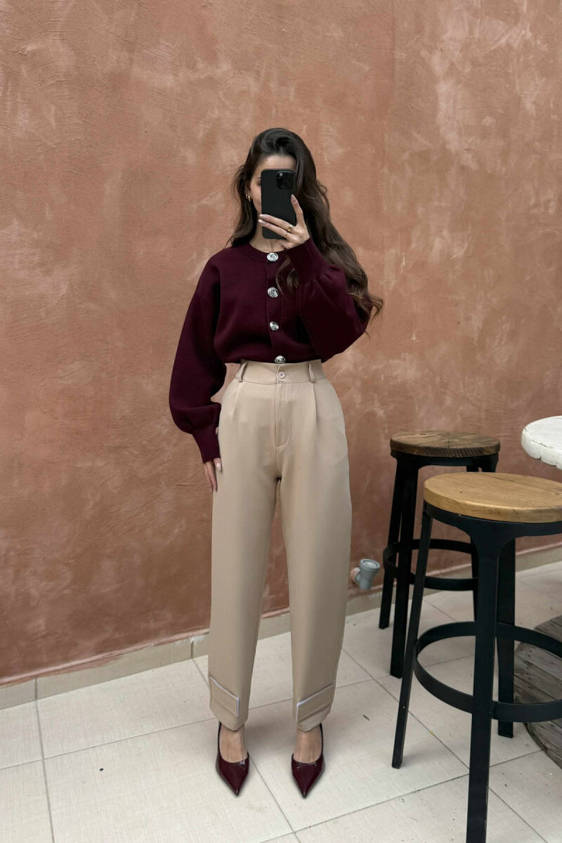 ONE COLOR SIMPLE WOMEN TROUSERS BEIGE/BEZHE - 5