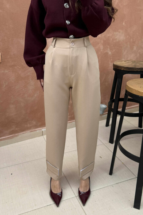 ONE COLOR SIMPLE WOMEN TROUSERS BEIGE/BEZHE - 6