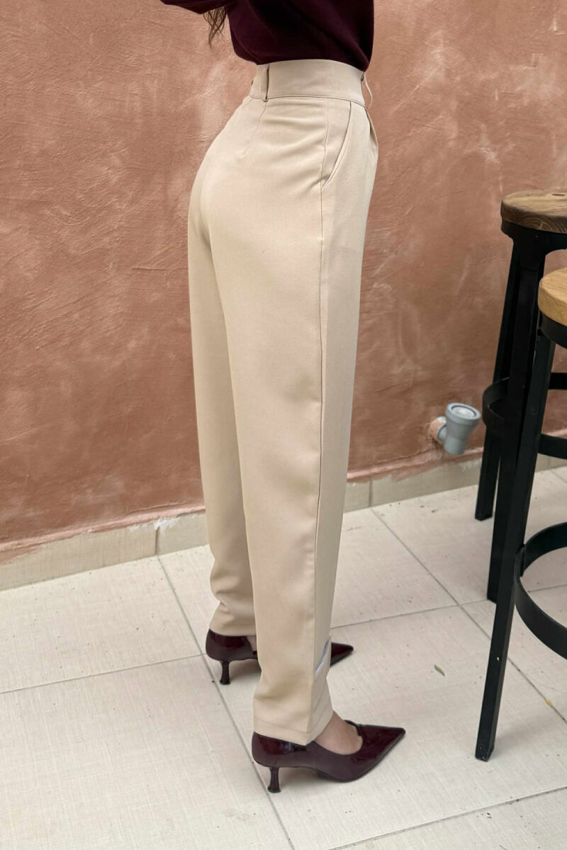 ONE COLOR SIMPLE WOMEN TROUSERS BEIGE/BEZHE - 7