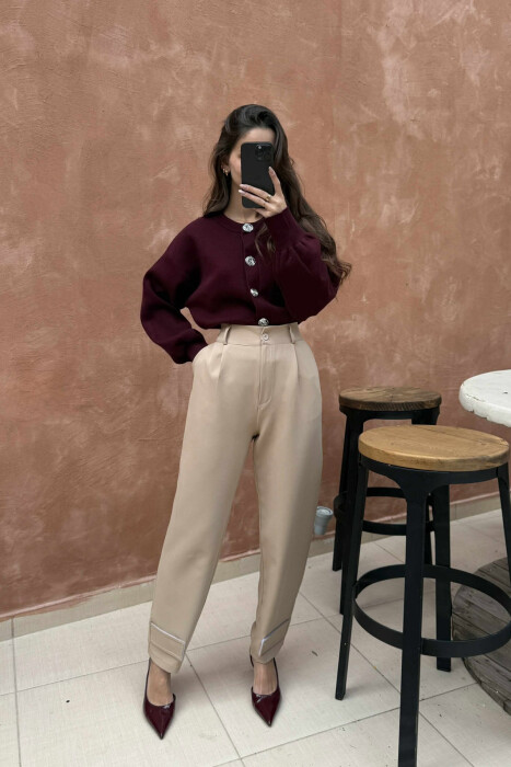 ONE COLOR SIMPLE WOMEN TROUSERS BEIGE/BEZHE - 8