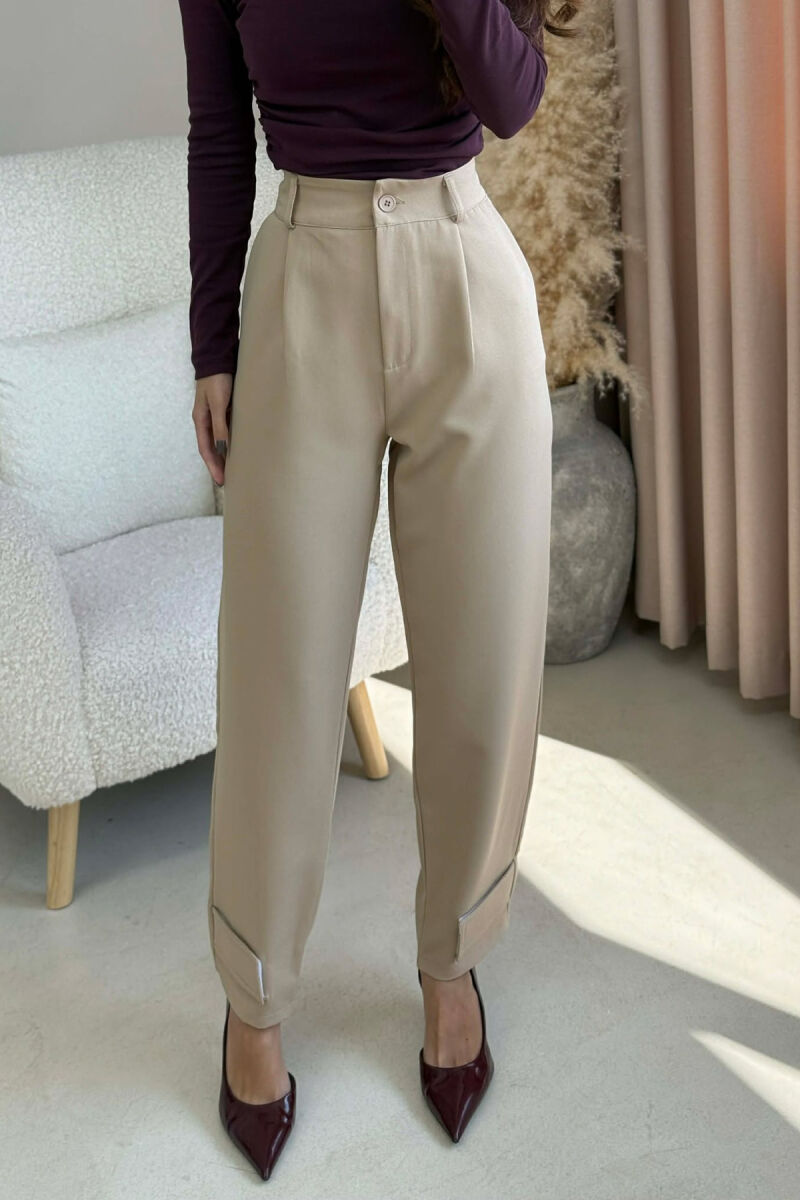 ONE COLOR SIMPLE WOMEN TROUSERS BEIGE/BEZHE - 3