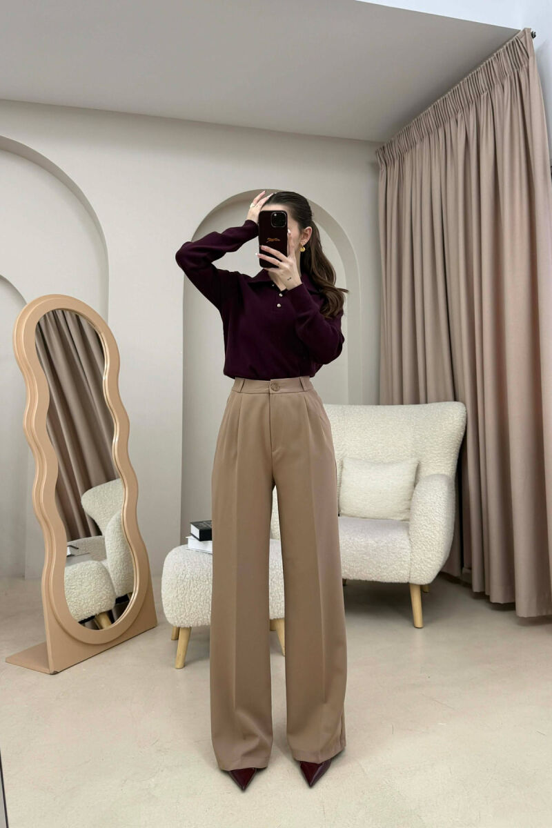 ONE COLOR SIMPLE WOMEN TROUSERS BEIGE/BEZHE - 2