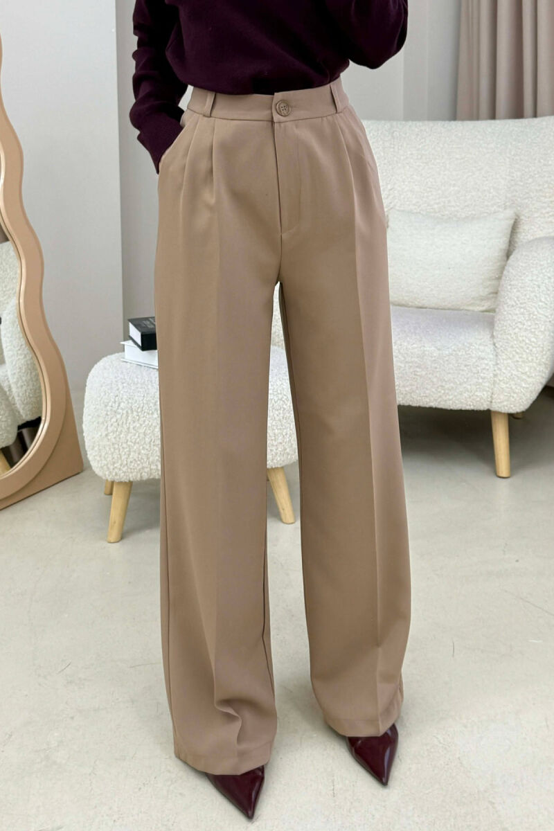 ONE COLOR SIMPLE WOMEN TROUSERS BEIGE/BEZHE - 3