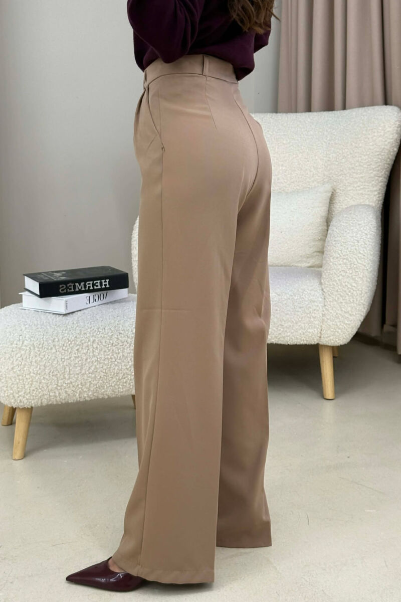 ONE COLOR SIMPLE WOMEN TROUSERS BEIGE/BEZHE - 5