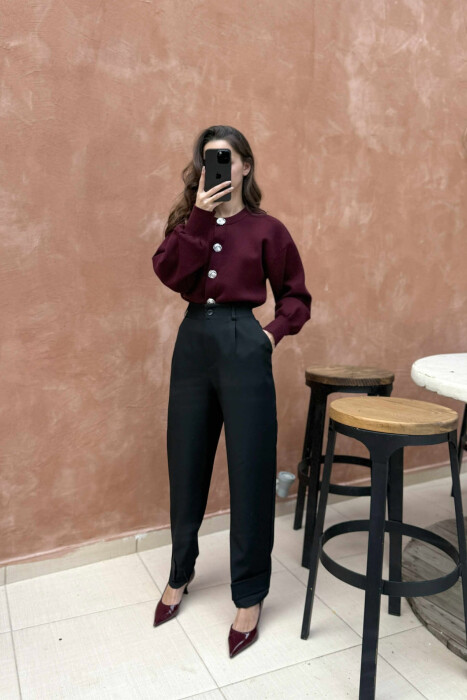 ONE COLOR SIMPLE WOMEN TROUSERS BLACK/ E ZEZE - 7