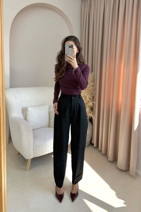 ONE COLOR SIMPLE WOMEN TROUSERS BLACK/ E ZEZE - 2