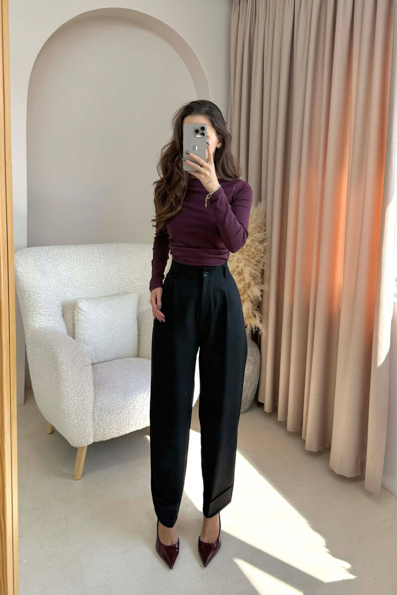 ONE COLOR SIMPLE WOMEN TROUSERS BLACK/ E ZEZE - 2