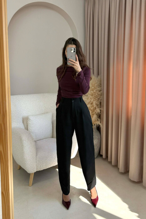 ONE COLOR SIMPLE WOMEN TROUSERS BLACK/ E ZEZE - 4