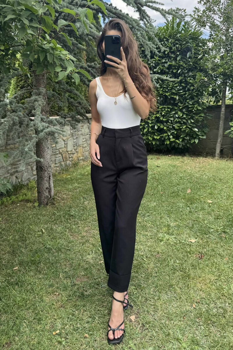 ONE COLOR SIMPLE WOMEN TROUSERS BLACK/ E ZEZE - 2