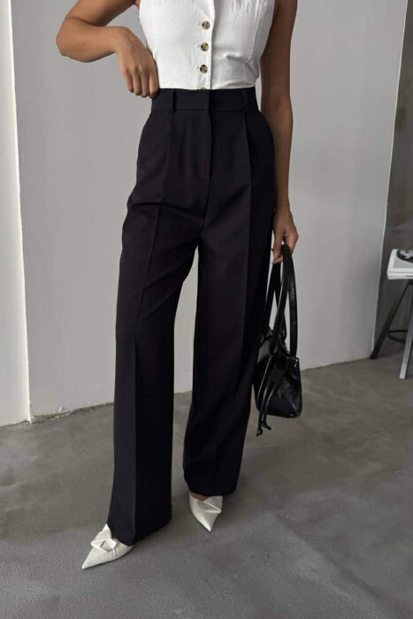 ONE COLOR SIMPLE WOMEN TROUSERS BLACK/ E ZEZE - 3